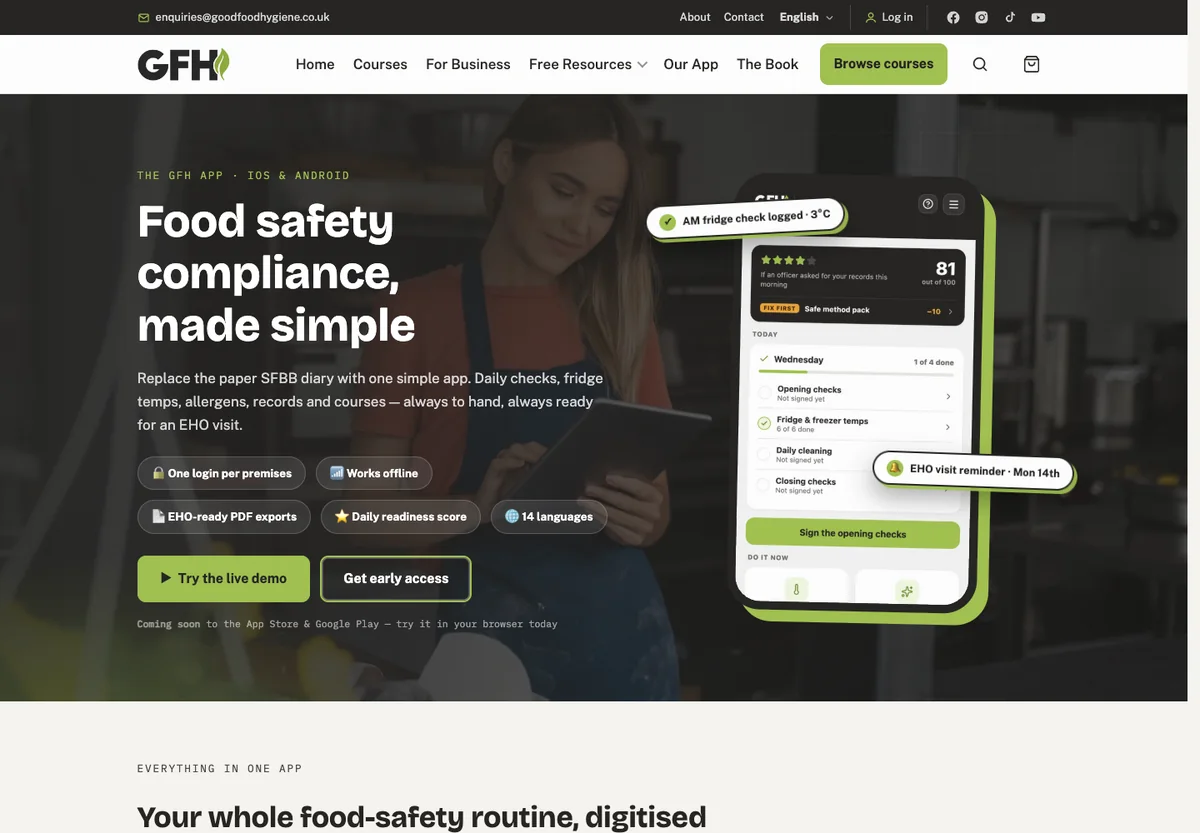 The app page: the readiness score and daily checks on a phone