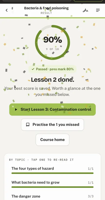 Result: Eighty percent to pass. Three attempts.